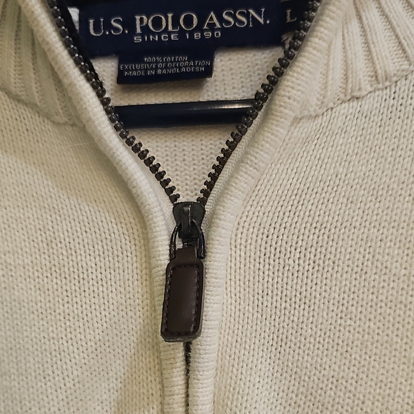 U.S. Polo Assn. Unisex Vintage YTK Off-White Zip-Up Sweater Large - Picture 9 of 14